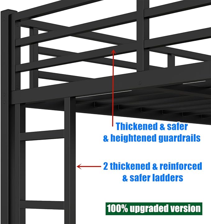 Latest Upgrade & Stronger Steel Queen Over Queen Bunk Bed, Heavy Duty Thickened More Rust-Proof Metal Bunkbed with Enhanced Legs & Slats (Easier Assembly)