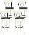COSTWAY Bar Stools Set of 4, 30‘’ Seat Height Swivel Barstools with Ergonomic Backrest, Soft Cushion & Footrest, Rubber Wood Bar Height Bar Chairs Upholstered Dining Chairs for Kitchen Island