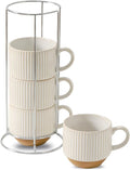 Ceramic Coffee Mugs with Stand,15 Oz Stackable Coffee Cups Set of 4 for Latte,Milk,Tea,Gift for Thanksgiving Christmas Housewarming,Dishwasher & Microwave Safe,White Patchwork Color