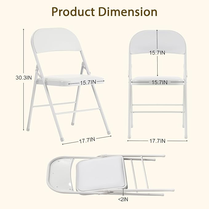 White Folding Chairs 20 Pack with Comfortable Cushion and Back, Portable & Foldable Indoor Outdoor Chairs with Durable Metal Frame for Office/Party/Events/Kitchen/Dinning/Wedding, 330lbs Capacity