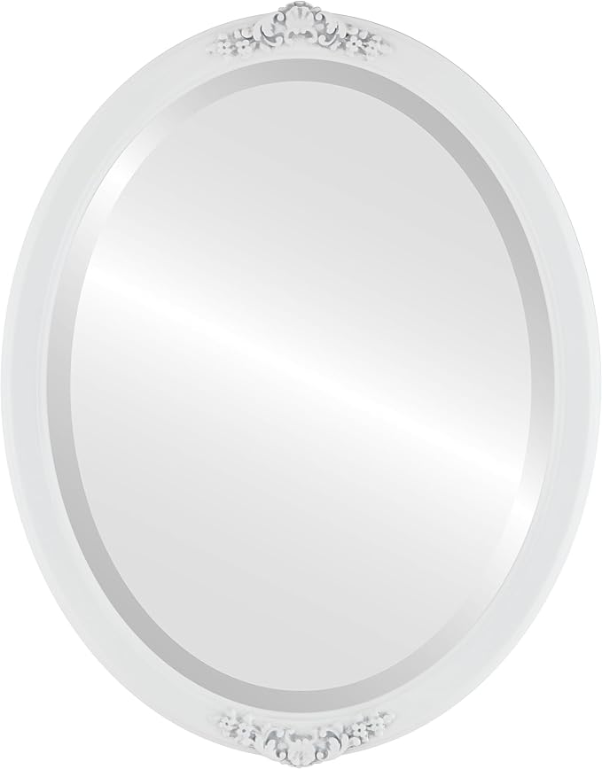 OVALCREST Oval Beveled Wall Mirror for Home Decor - Athena Style - Linen White - 21" x 17" Outside Dimensions