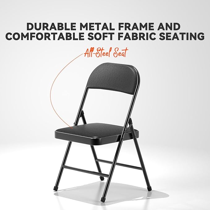 Nazhura 4 Pack Folding Chairs, Fabric Dining Chair Set with Padded Cushion and Back, Indoor Outdoo Seat for Home Office Events Wedding Party (Charcoal Fabric Seating)