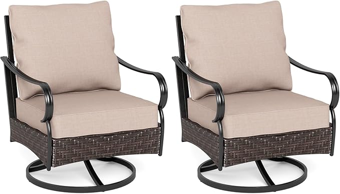Sophia & William Extra Large Outdoor Patio Swivel Sofa Chairs Set 2 PCS Heavy-Duty Metal Porch Furniture with High Back & Deep Seating Area, 5.5" Thicken Cushions for Deck, Lawn, Outside (Beige)