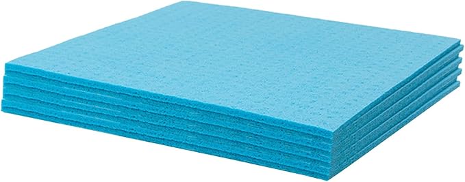 6 Pack Swedish Dishcloths – Super Absorbent, Reusable & Eco-Friendly Kitchen Towels (Fruit/Lavender/Camping/Solid Colors) (Blue)