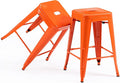Vogue Furniture Direct 24" Bar Stools Backless Metal Barstools Indoor-Outdoor Counter Height Stools with Square Seat, Set of 2 (Orange)