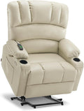 MCombo Oversized Power Lift Recliner Chair for Elderly, Lift Chair with Heat and Massage, Lift Recliner for Big and Tall, Cup Holders, USB &Type C Ports, Faux Leather R7092 (Cream White, Oversize)