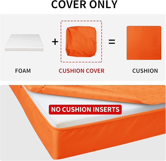 Easy-Going Waterproof Patio Cushion Covers 24x22x4 inch 4 Pack Replacement Non-Slip Outdoor Seat Cushion Slipcover with Zipper. Orange