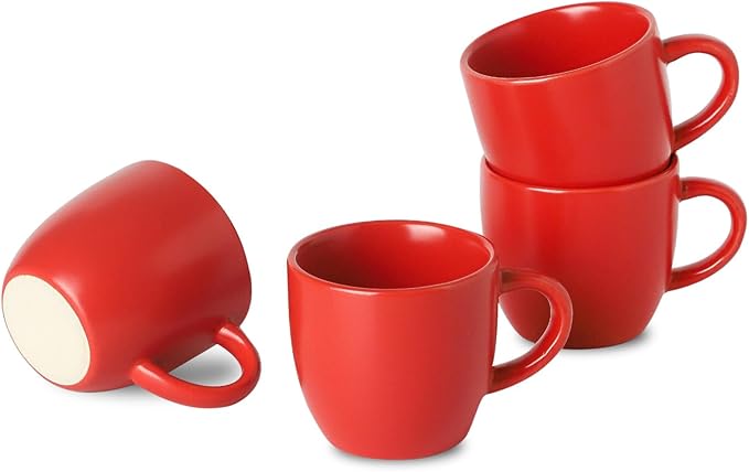 HASENSE Ceramic 3 OZ Espresso Cups, Porcelain Espresso Demitasse Cups Set of 4 for Double shot, Lungo and Ristretto, Tiny Italian Expresso Shot Coffee Mugs for Home and Office, Red