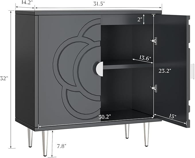 TOLEAD Storage Cabinet, Modern Sideboard Buffet Cabinet with Decorative Flower Pattern Doors, Accent Sideboard Cabinet for Living Room, Kitchen, Grey
