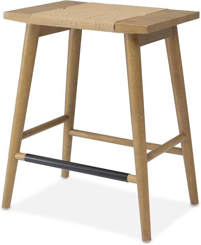 Thor Wicker Premium Solid Wood Counter Stool 24", Set of 2, Backless Counter Height Seating with Hand-Knitted Rope, Eco-Friendly Modern Design (Light Brown)