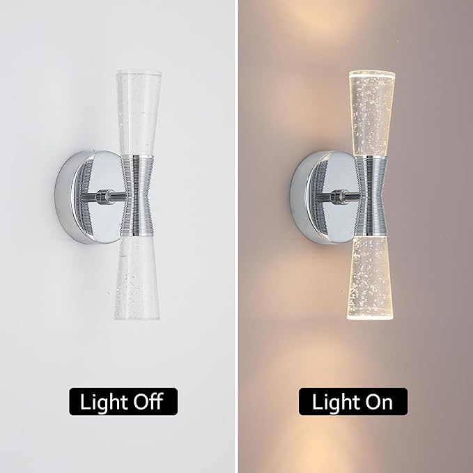 JoollySun Crystal Wall Sconces Indoor: Dimmable 3-Color (3000K-6000K) LED Bathroom Lighting for Hallway Bedroom