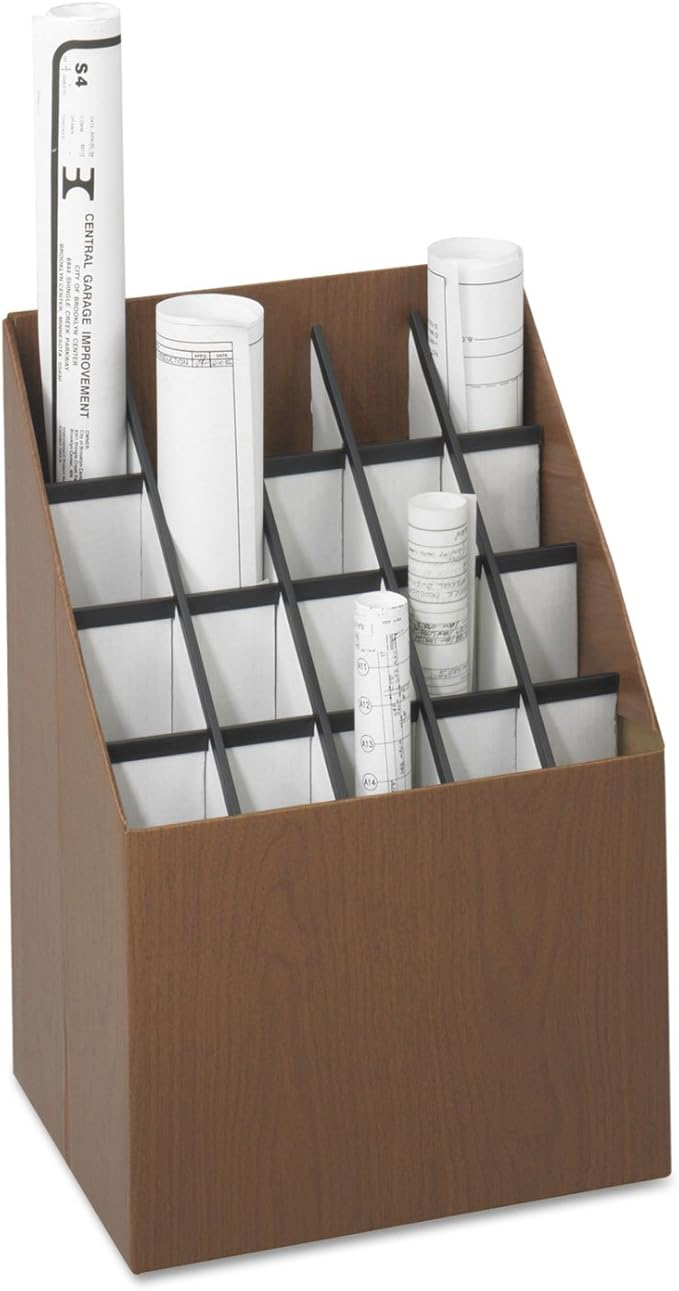 Safco 3081 Vertical Roll File, 20 Compartment, Wood Grain Walnut Finish, Corrugated Fiberboard Construction, 2.75" Compartment Diameter. Sleek Lightweight Storage and Organization