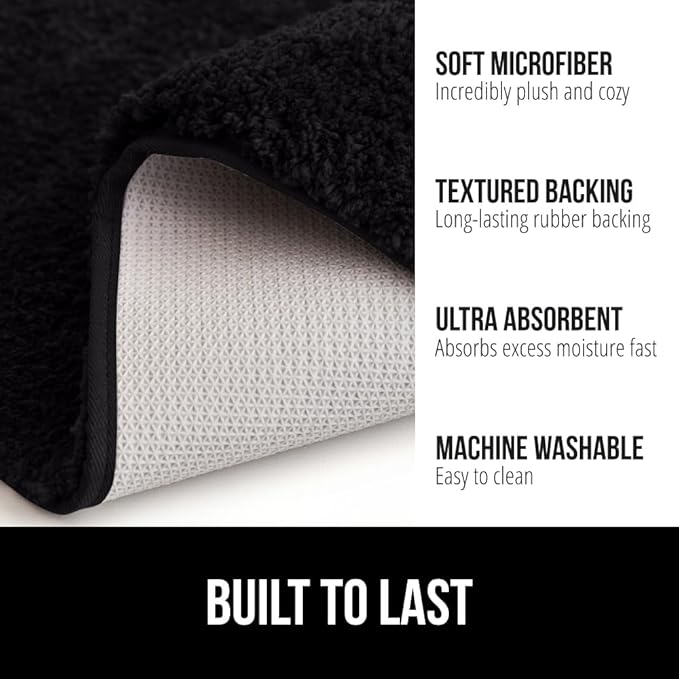 GORILLA GRIP Bathroom Rugs, 42x24, Ultra Soft Absorbent Mat, Thick Plush Bath Rug, Machine Washable, Microfiber Quick Dry, Mats for Shower, Bathtub and Floor, Home Decor Accessories, Black