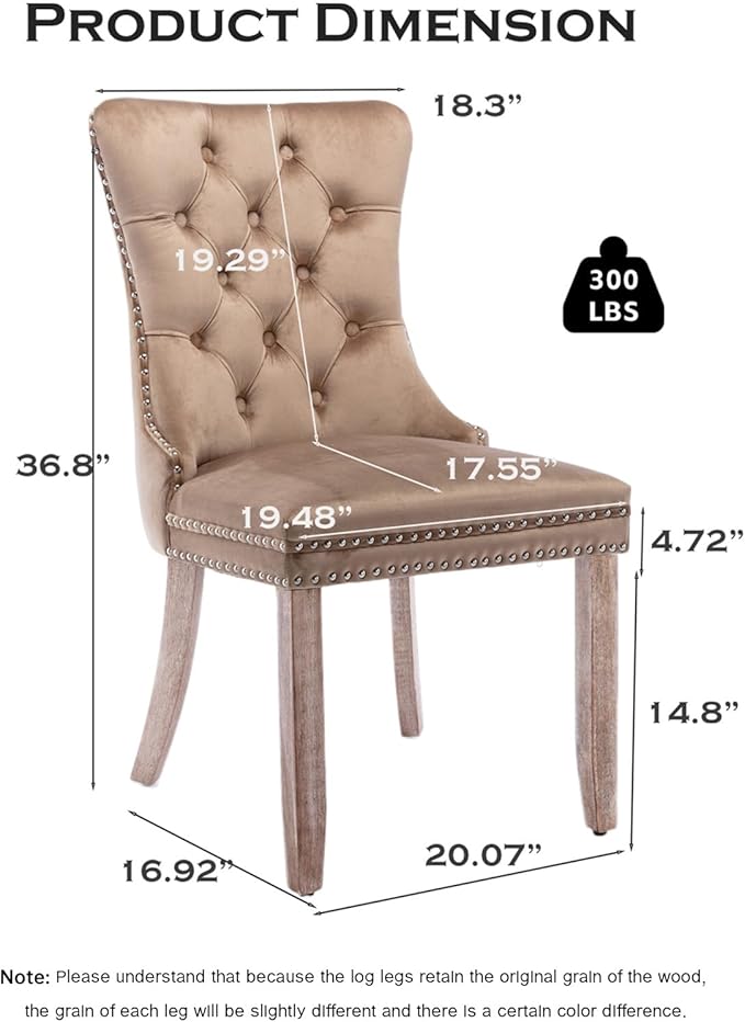 Velvet Upholstered Dining Chairs Set of 8, Modern Style Kitchen Side Chairs with Nailhead Trim and Wood Legs,Metal Pulling Ring for Dining Room Living Room(Khaki)