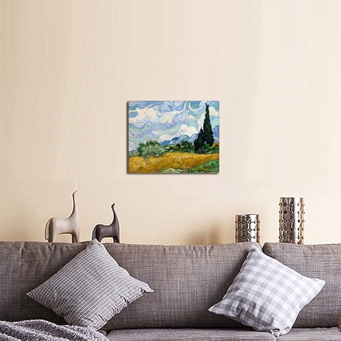 Wieco Art Wheat Field with Cypresses by Van Gogh Famous Oil Paintings Reproduction Modern Landscape Canvas Prints Artwork Pictures on Canvas Wall Art for Home Office Decorations