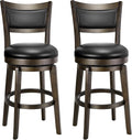 PrimeZone Swivel Bar Stools Set of 2, 24 Inch Counter Height Barstools, Black Faux Leather Bar Stool with High Backrest & Solid Wood Legs & Wrap-around Footrest, Counter Stools for Kitchen Island, Pub