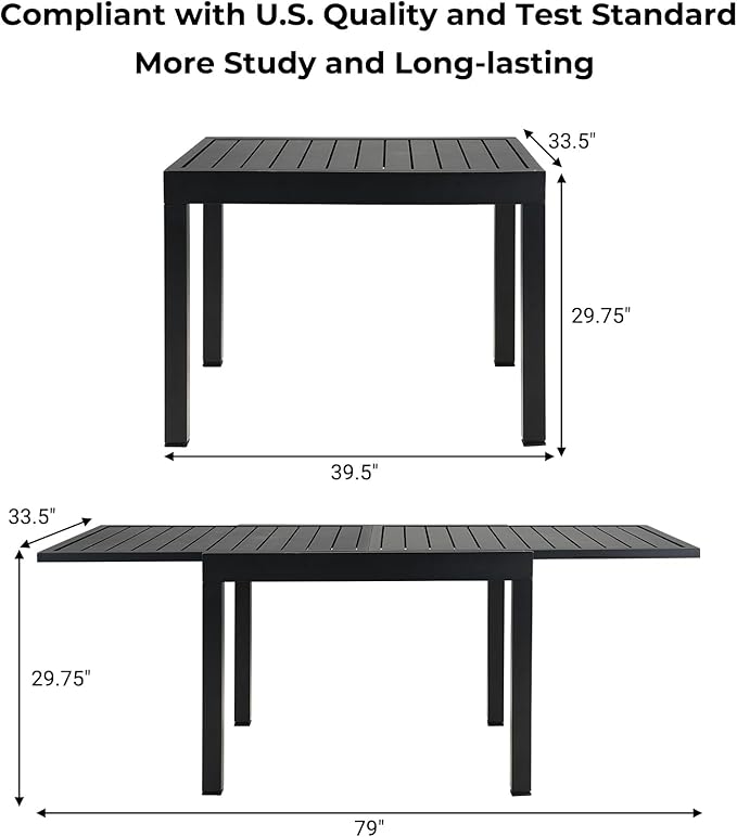 Grand patio 7-Piece Outdoor Dining Set for 6 with 79" Rectangle Expandable Table for 4-6 Person, Metal Woven Wicker Fixed Patio Chairs with Thickened Cushions for Yard, Poolside, Deck (Black)