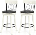 COSTWAY Bar Stools Set of 2, 26” Seat Height Swivel Barstools with Ergonomic Backrest, Soft Cushion & Footrest, Rubber Wood Counter Height Bar Chairs Upholstered Dining Chairs for Kitchen Island