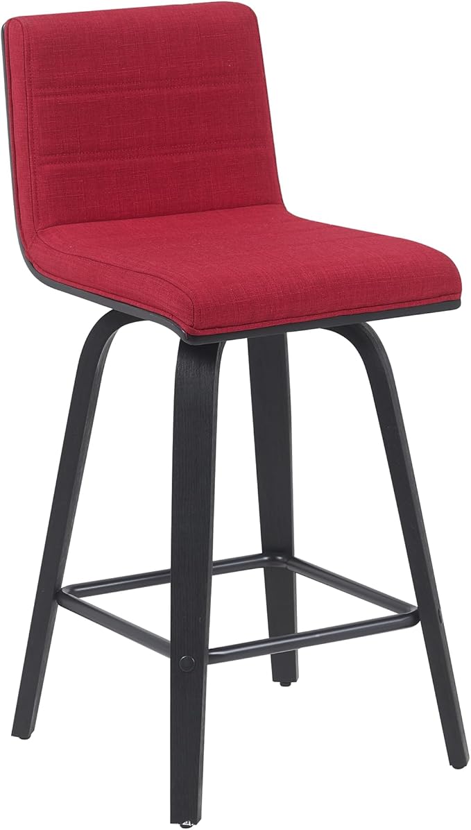 Vienna Modern Counter Height Swivel Bar Stool with Red Upholstered Seat and Brushed Wood Frame Set of 3
