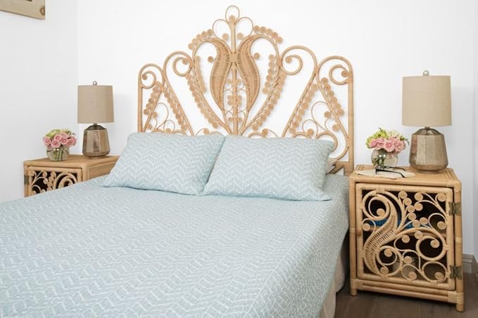 KOUBOO Peacock Rattan Headboard, Queen Size, Natural Color