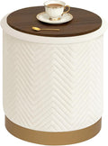 B FSOBEIIALEO Ottoman with Stroage, Round Velvet Storage Ottoman with Gold Plating Base,Foot Rest Stool for Dorm Room, Living Room White, 14.76"x14.76"x16.36"