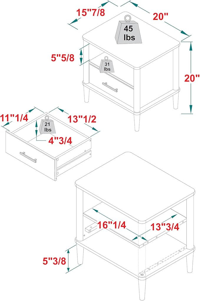 Walker Edison Modern 1-Drawer Nightstand, 20 Inch, Caramel 20-Inch