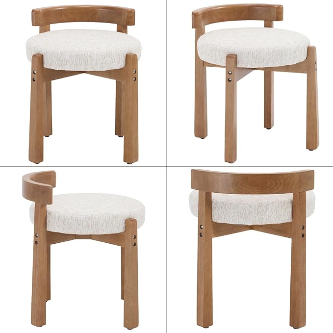 Modern Vanity Chair Upholstered Small Ottoman Footstool, Make Up Stool Chenille Fabric with Backrest Wooden Frame for Living Room Bedrooms, 2PCS, Beige