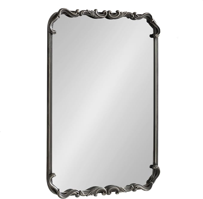 Kate and Laurel Traditional Rounded Rectangle Ornate Mirror; 20 x 27; Black; Ornamental Round Rectangular Classic Framed Wall Mirror for Bathroom Vanity or Fireplace Mantel
