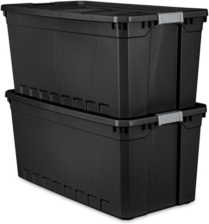 Sterilite 3-Pack Storage Bins with Lids, Large Heavy Duty Totes, 50 Gallon, Black