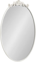 Kate and Laurel Arendahl Traditional Vertical Oval Wall Mirror, 24 x 36, Antique White, Vintage Glam Baroque-Inspired Round Bathroom Vanity Mirror with Ornate Crown