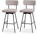 COSTWAY Bar Stools Set of 2, 29” Upholstered Bar Height Chairs with Back, 360° Swivel Bar Chairs with Heavy-Duty Metal Legs and Footrests, Fabric Seat for Kitchen Island, Dining Room, Bar (2, Beige)