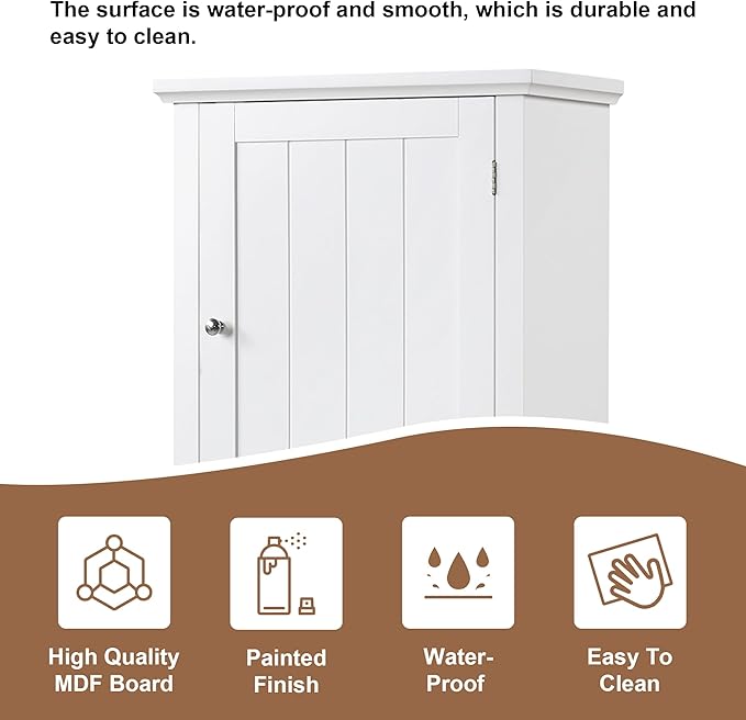 Tall Storage Cabinet, Bathroom Floor Freestanding Storage Cabinet with 2 Doors, One Drawer, and Adjustable Shelf for Bathroom, Office, Living Room, White