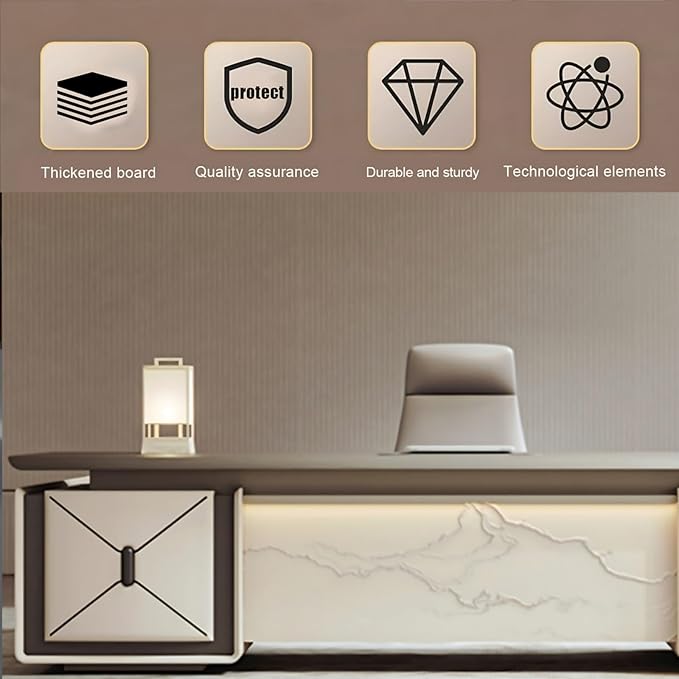 78IN L-Shaped Executive Desk with Drawer Cabinet, Executive Office Desk with LED Strip & Exquisite Handle & Fashionable Pattern Design