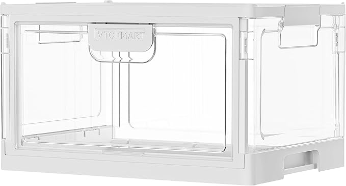 Vtopmart 1 Pack Clear Stackable Storage Bins with Lids 24QT, Foldable Storage Boxes with Doors Open Front, Plastic Closet Organizer for Craft, Toys, Pantry Organization