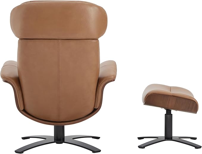 CHITA Genuine Leather Reclining Swivel Chair with Adjustable Headrest and Ottoman for Living Room, Saddle