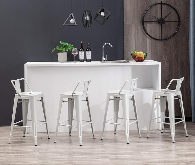 HAOBO Home Modern Industrial Metal Stool [Set of 4] for Indoor/Outdoor Dining Chair (24", Low Back White)