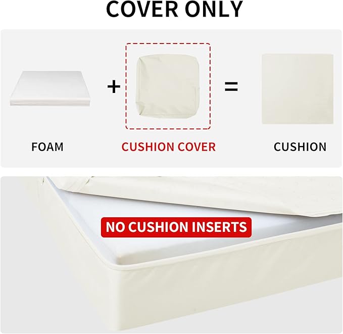 Easy-Going Waterproof Patio Cushion Covers 24x22x4 inch 2 Pack Replacement Non-Slip Outdoor Seat Cushion Slipcover with Zipper. Cream