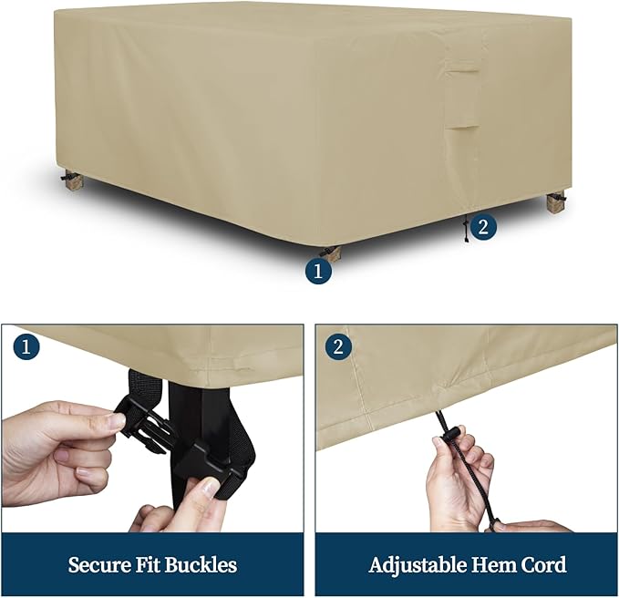 Easy-Going Rectangle Patio Furniture Cover Waterproof Outdoor Dining Table and Chair Cover Anti-UV Outside Sectional Sofa Set Covers (88"L x 58"W x 28"H, Camel)