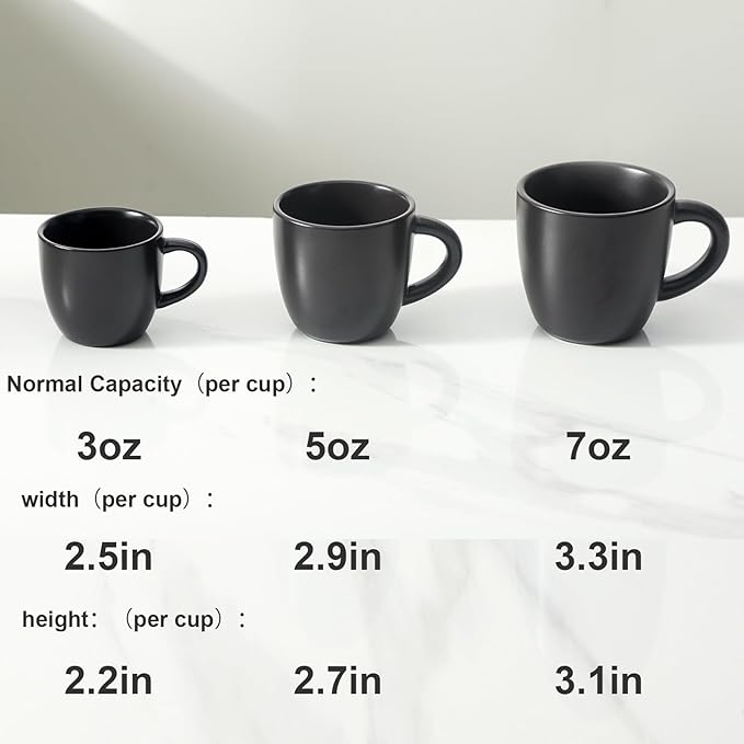 HASENSE 7 Ounce Cappuccino Cups Set of 4 Perfect for Latte, Americano, Cafe Mocha and Tea, Ceramic Coffee Cups Ideal for Party Cafe Home and Kitchen, Microwave and Dishwasher safe, Black
