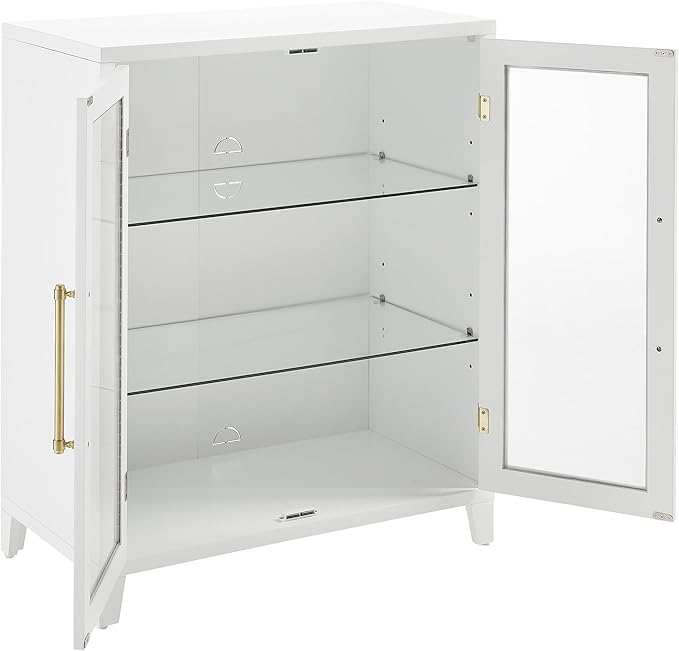Crosley Furniture Roarke Stackable Glass Door Kitchen Pantry Storage Cabinet, Accent Cabinets for Entryway, White
