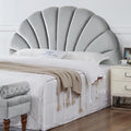 24KF Stunning Crown Design King Headboard, Upholstered Soft Velvet Petal Pattern Headboard King/CA King-Gray