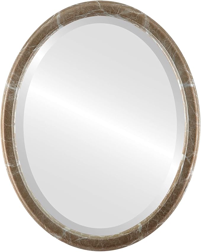 OVALCREST Oval Beveled Wall Mirror for Home Decor - Toronto Style - Champagne Silver - 18" x 14"