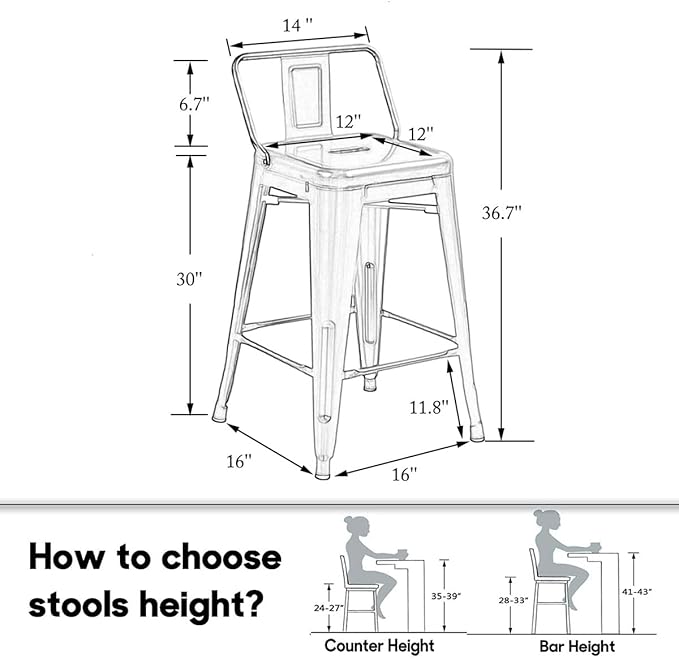 HAOBO Home Modern Industrial Metal Stool [Set of 4] for Indoor/Outdoor Dining Chair (30", Low Back White)