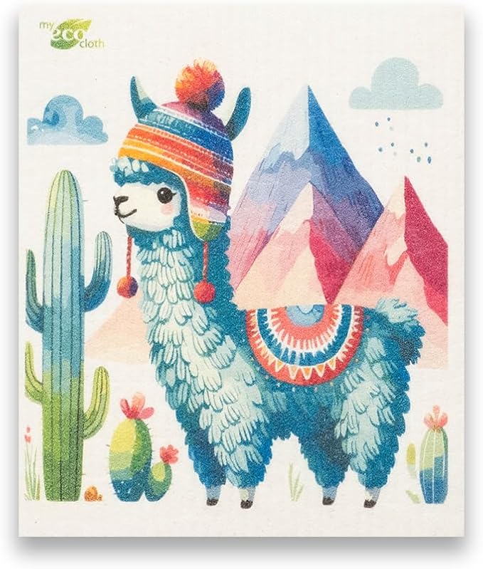 SWEDEdishcloths - Eco Friendly Cellulose Sponge Dish Towels - Mixed Set of 6 (One of Each Design) Llama Swedish Dish Cloths