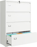 DEVAISE 4 Drawer Lateral File Cabinet with Lock, Metal Filing Cabinets for Home Office, 16" D x 35" W x 52" H Wide Storage Organization for Hanging Files Letter/A4/Legal/F4 Size, White