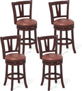 COSTWAY Barstools Set of 4, Faux Leather Upholstered Bar Stools with High Backs and Footrests, Armless Kitchen Island Dining Chairs with Solid Wood Legs, Cappuccino (4, 26'' Seat Height)