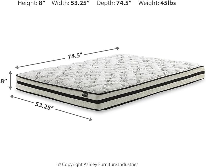 Signature Design by Ashley Full Size Chime 8 Inch Medium Firm Innerspring Mattress with Pressure Relief Quilt Foam, Fiberglass Free, Mattress In A Box