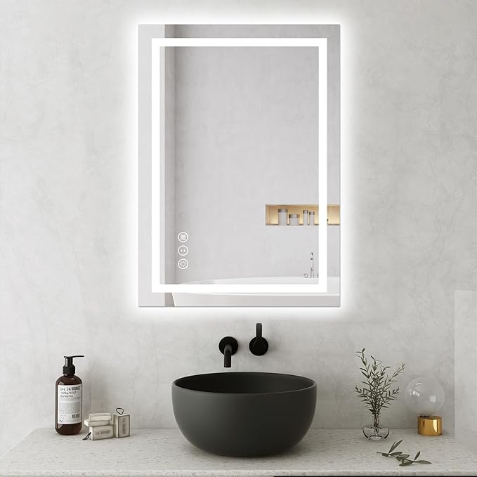 Awoco 20''x28'' LED Bathroom Mirror with Light, Lighted Vanity Mirror with Backlit and Front Light, Dimmable Anti-Fog Memory Function Lighted Mirror with 3 Colors for Bathroom Wall
