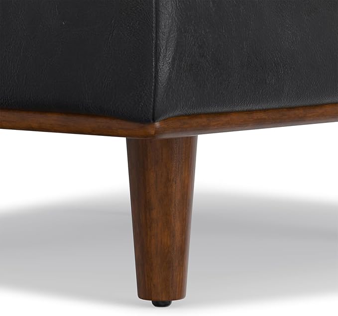 SIMPLIHOME Morrison 33 inch Wide Ottoman in Lead Black Genuine Leather, Multifunctional Footrest, Coffee Table, and Extra Seating for Living Room, Mid-Century Modern Style