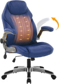 Office Desk Chair, Ergonomic Computer Chair with Padded Flip-Up Arms and Adjustable Lumbar Support, PU Leather Executive Chair with Tilt Lock and 360° Swivel Rolling Wheels for Work, Study